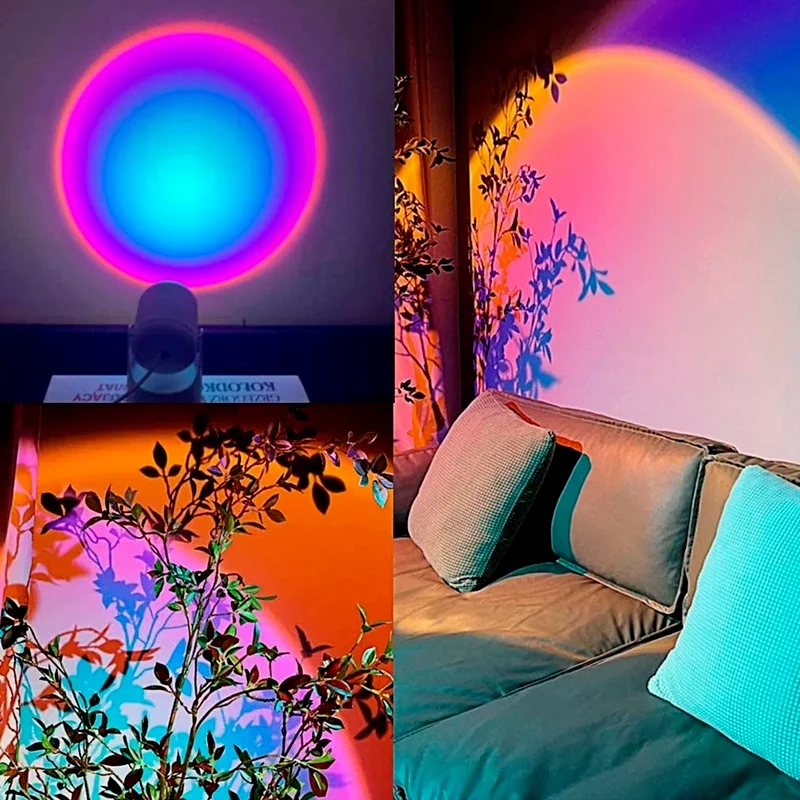 

Sunset Rainbow Projector Lamp Atmosphere USB Button Led Night Light Home Coffee Shop Background Wall Decoration Projected Lamp..