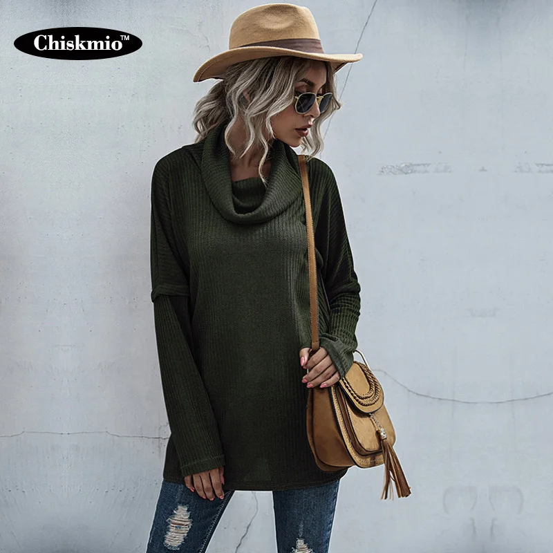 

Chiskmio Scarf Collar Knitted Sweater Women Long Knitting Pullover Slim Fashion Knit Tops Ladies Streetwear Knitwear Harajuku