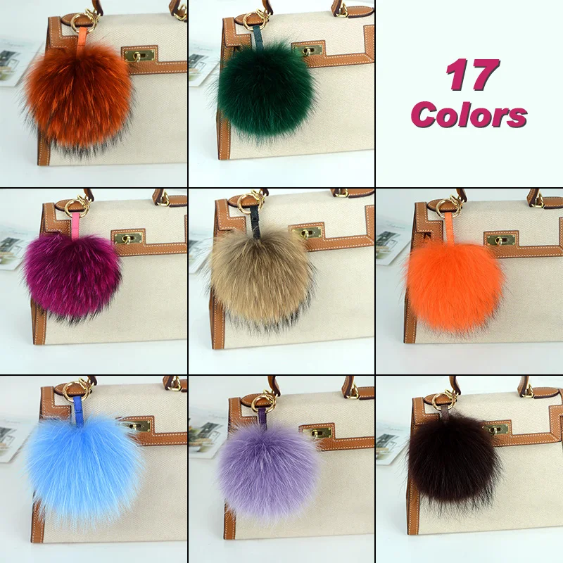 15cm Large Soft Real Raccoon Fur Ball Key Chains Fluffy Pompom Keychain Keyring Car Bag Accessory | Украшения и аксессуары