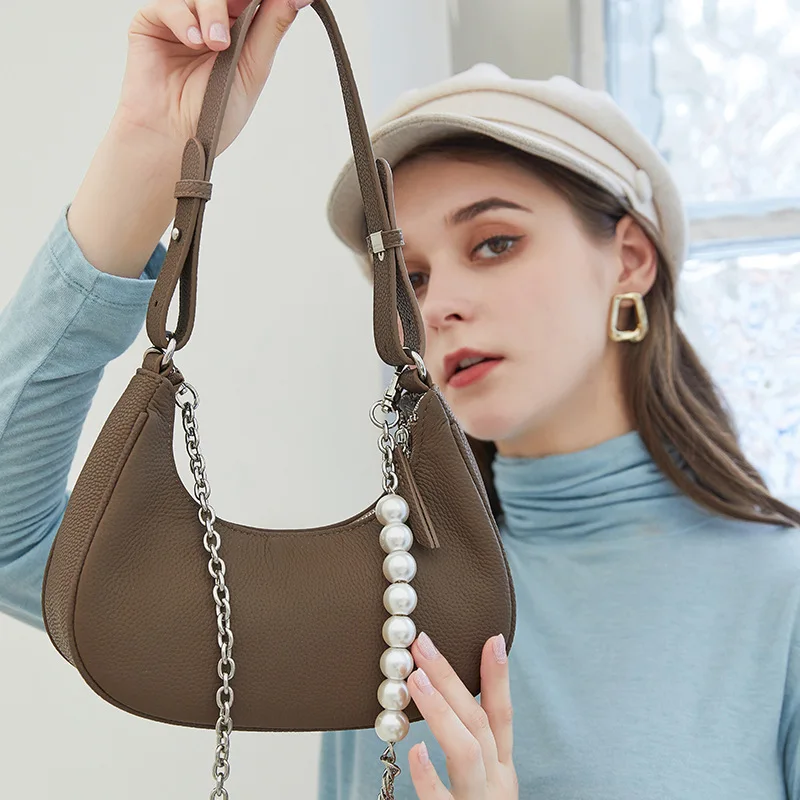 

Luxury Brand 100% Genuine Leather Fashion Simple and Elegant Ladies Crescent Bag Retro One-shoulder Messenger Female Bag Speedy