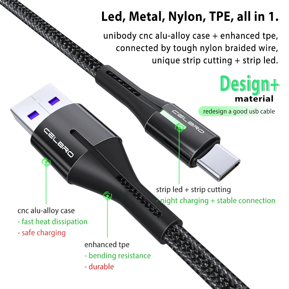 Кабель Usb Type-C со светодиодной подсветкой 3 А 1/2/2 м | Мобильные телефоны и