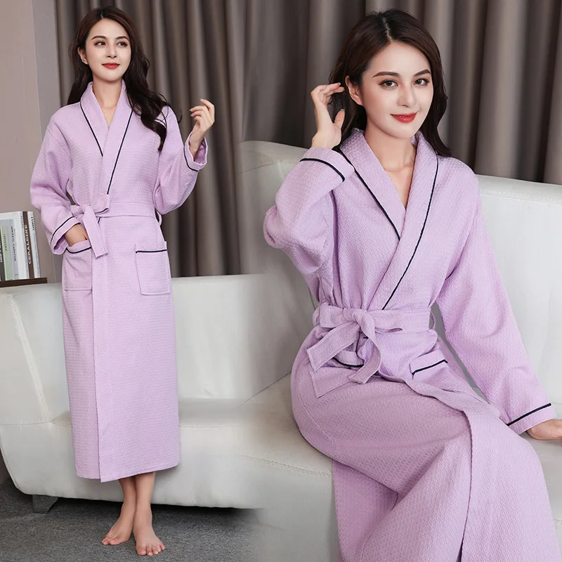 

Unisex 100% Cotton Waffle Bathrobes Men And Women Couples Absorbent Nightwear Plus Size Hotel Nightgown Sleepwear Nightie