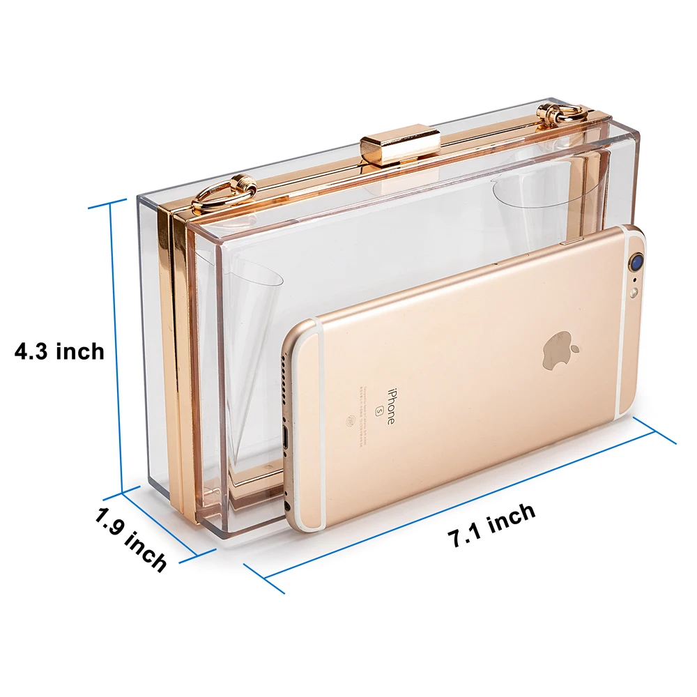 Women Acrylic Clear Clutch Transparent Crossbody Purse Evening Bag Sport Events Stadium Approved Chain Strap Gold/Silver | Багаж и сумки