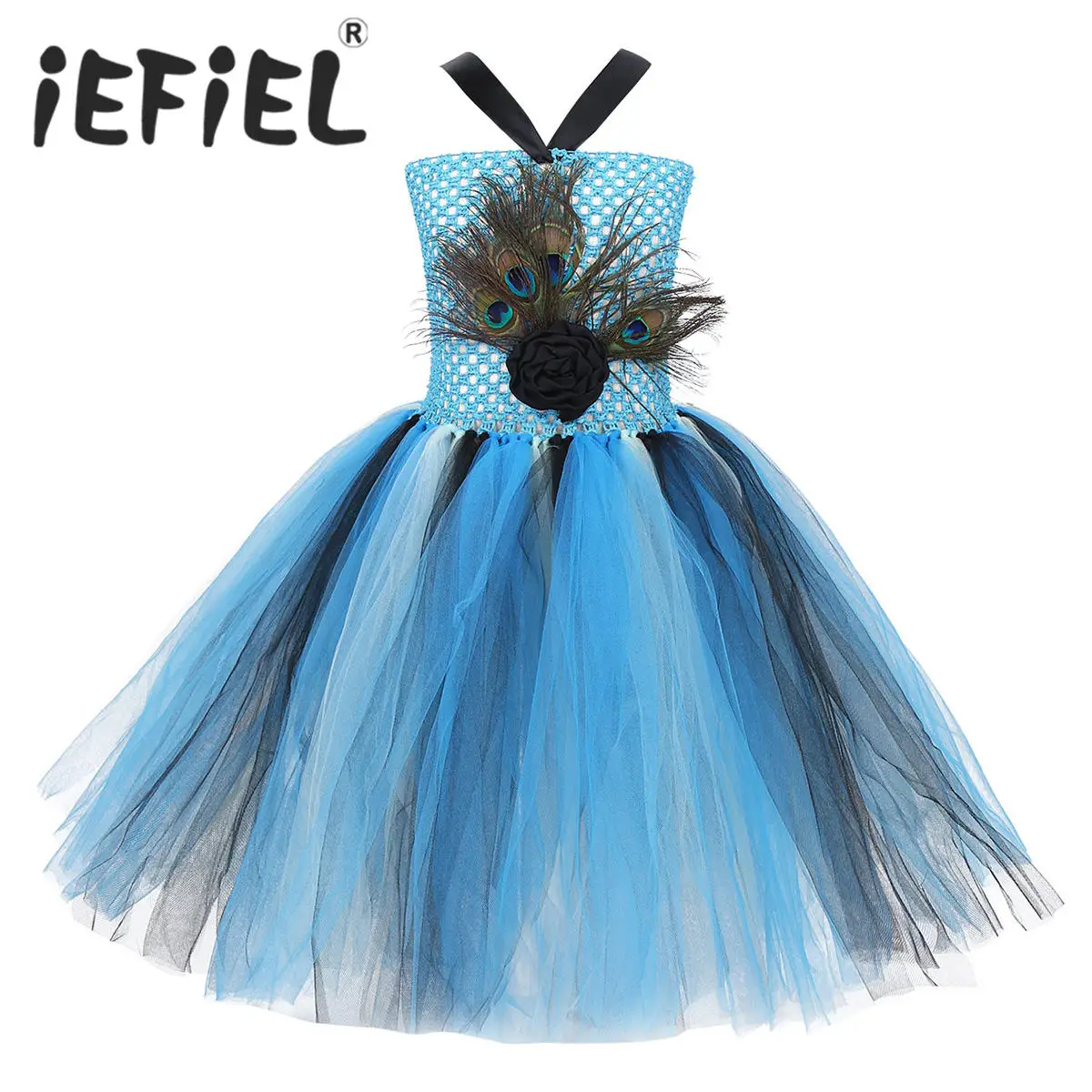 Детская аппликация без рукавов с павлиньими перьями и 3D цветами для Хэллоуина