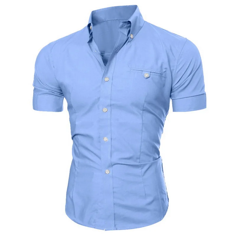 

Vogue Mens Slim VogueDress Shirts Summer Fashion Solid Color Shirt Men Short-Sleeved Turn-down Collar Regular Shirt