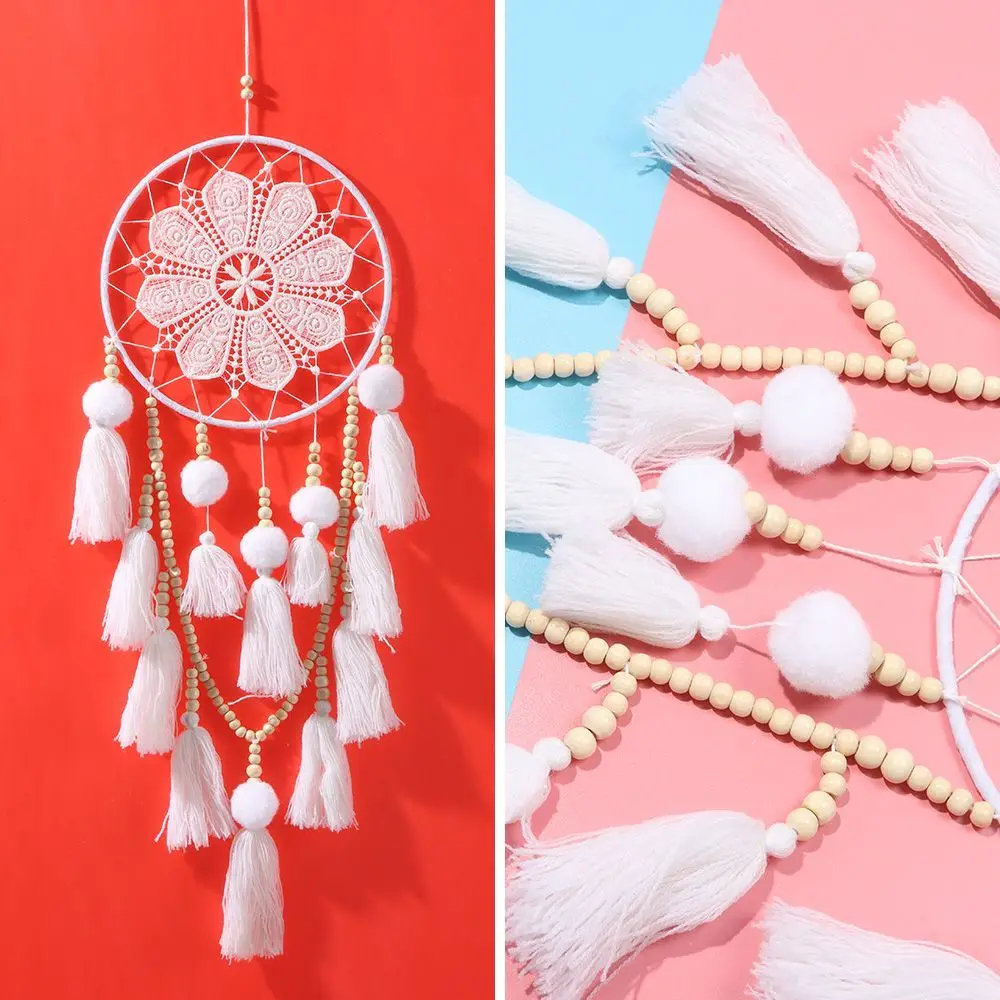 

Decor Birthday Gift Handmade Wall Hanging Tassels Dream Catcher Boho White Flower Dream Catcher with Wooden Beads
