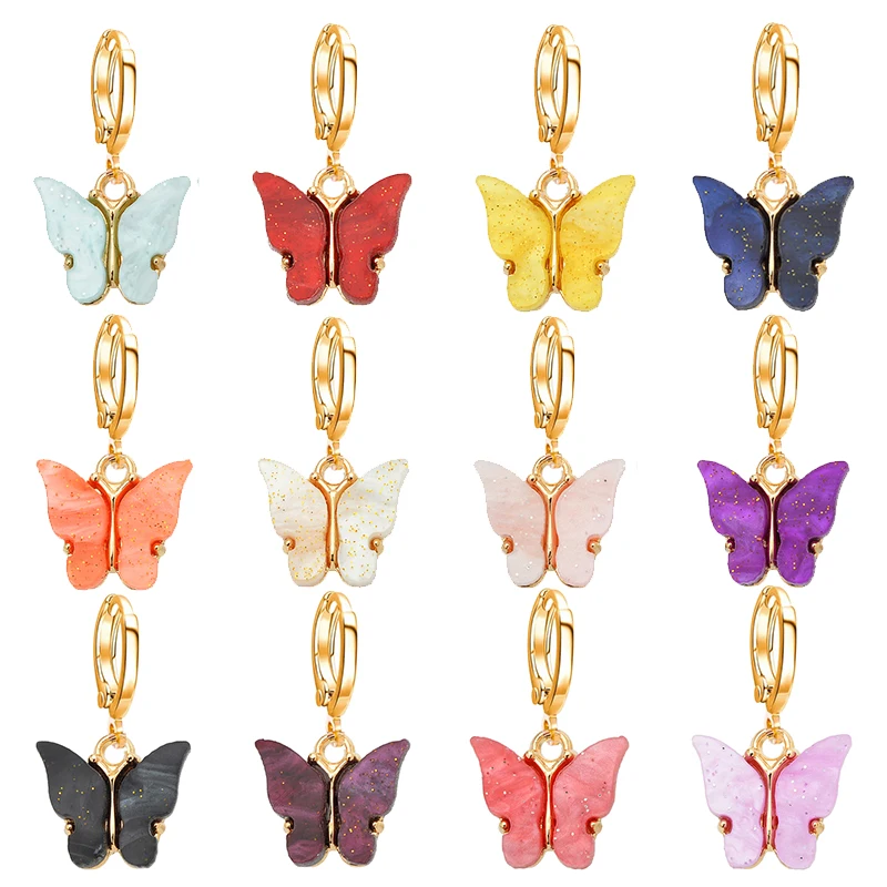 

Peixin Multicolor Acrylic Butterfly Dangle Earrings Jewelry Fashion Shiny Animal Sweet Drop Warrings For Women's Glamour gift