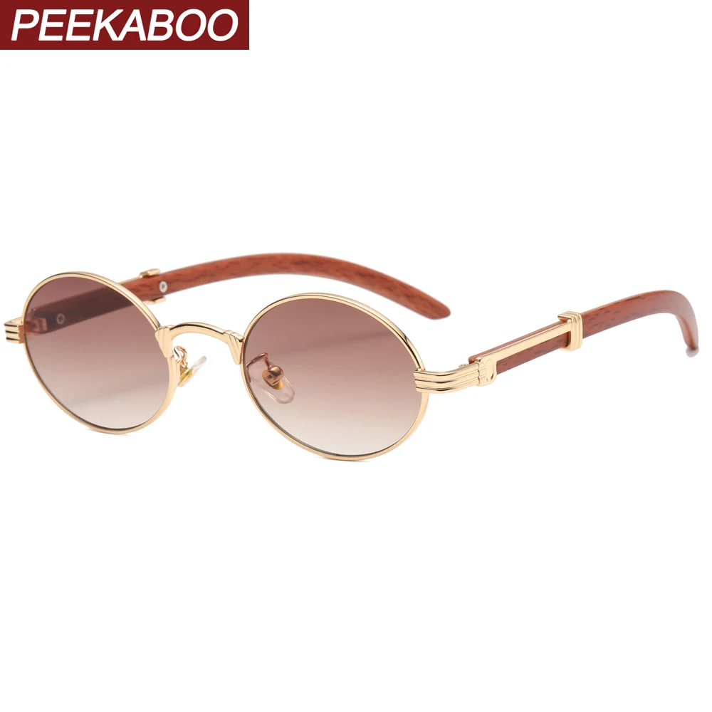 

Peekaboo retro style metal sunglasses women round male gold small frame oval glasses for men brown blue wood pattern uv400 2022