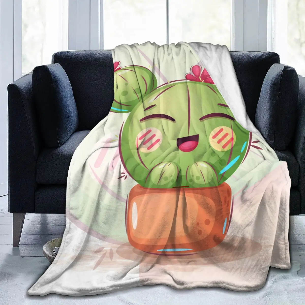 

Flannel Blanket Cute Cactus Light Thin Mechanical Wash Warm Soft Blankets Throw on Sofa Bed Travel Patchwork