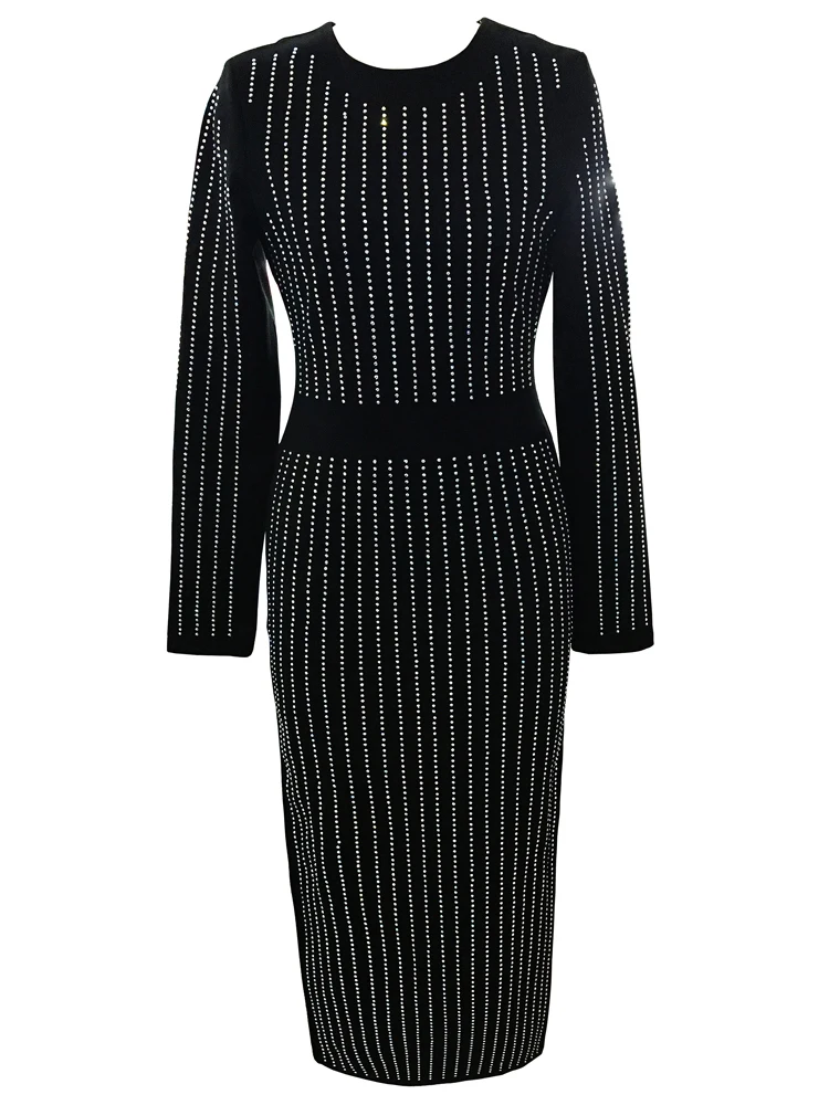 Женское платье с длинными рукавами черное кристаллами вечерние платья костюм