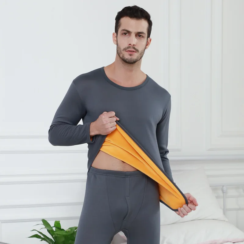 man dark grey Warm Thick Plus Velvet Thermal Underwear Men Women Long Johns Fleece Male Female Autumn Winter Shirt+pants 2 Piece Pajamas Sets - Цвет: man dark grey