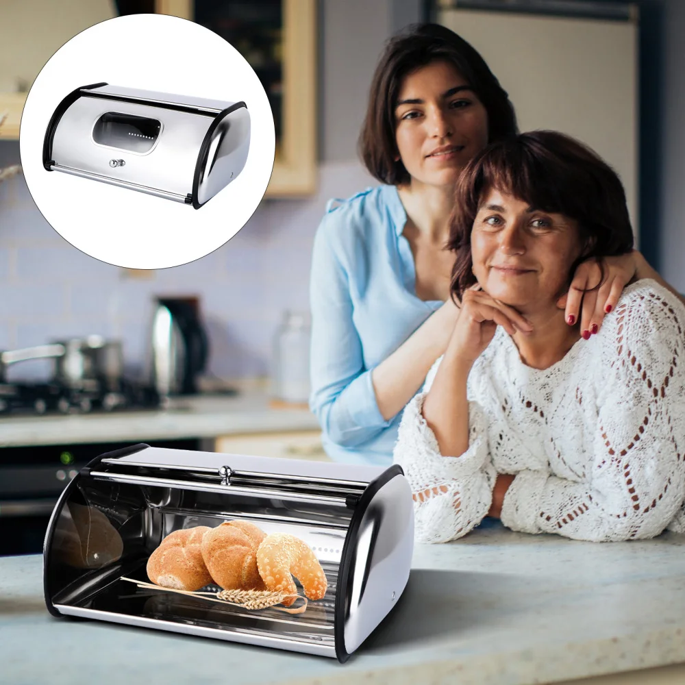 

1pc Bread Storage Case Container Kitchen Bread Box Kitchen Gadget for Bakery (Small Size 34X23X14.5CM with Window with Handle Si