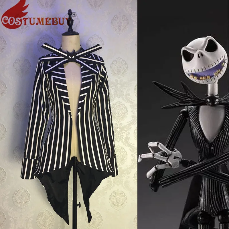 Costumebuy Кошмар перед Рождеством Косплей Джек Скеллингтон костюм черная полосатая куртка пальто вечерние изготовленный на заказ костюм для Хэллоуина