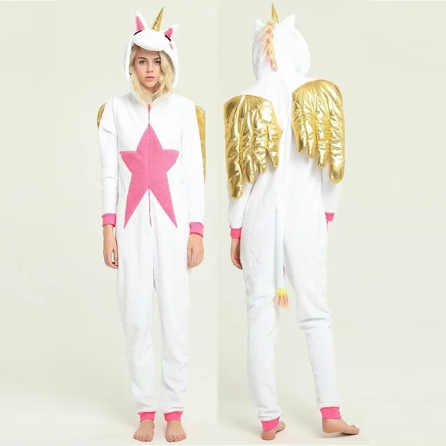 2019 кигуруми золотые крылья Единорог Пижама-комбинезон licorne Animal unicornio Длинные