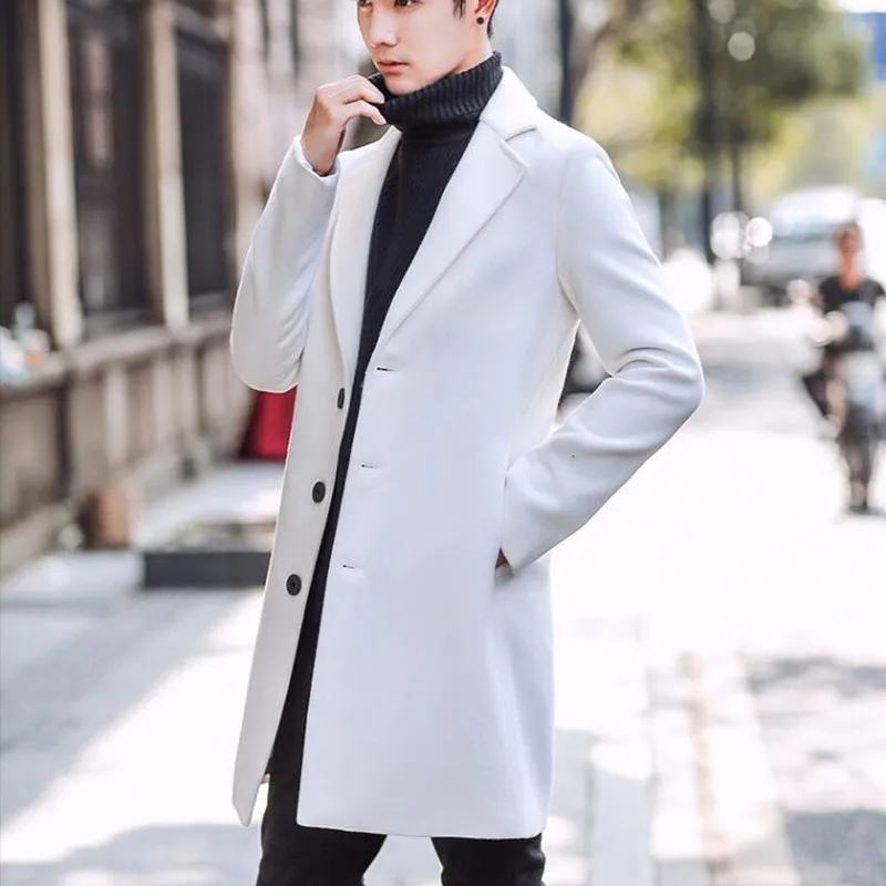Осень и зима новые модные бутиковые однотонные повседневные деловые мужские длинные шерстяные пальто/мужские серые длинные шерстяные куртки