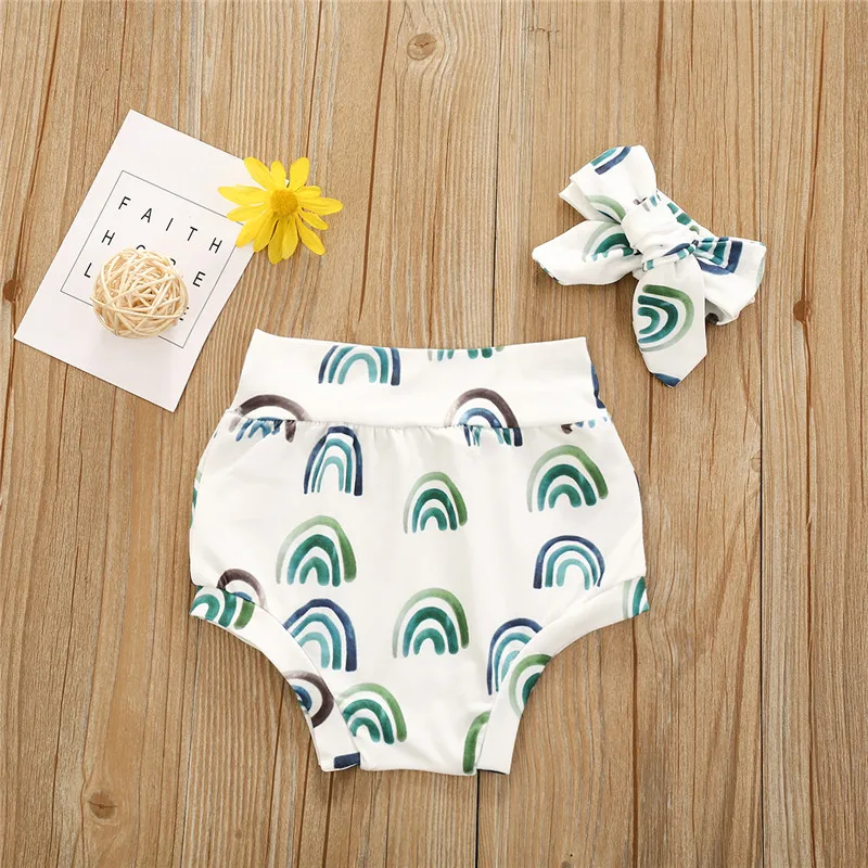 Летние шорты для мальчиков и девочек маленьких с цветочным принтом радугой