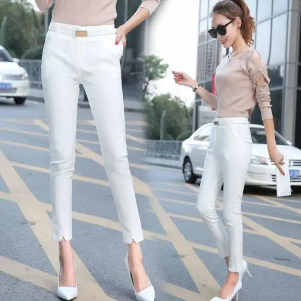 High Quality Women Suit Pants Skinny OL Office Lady Autumn White Pencil Waist Trousers Female Plus Size DV252 | Женская одежда