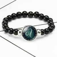 constellation symbol snap button elastic beads bracelet moon dome cabochon glass signs of the zodiac charm black beads bracelet
