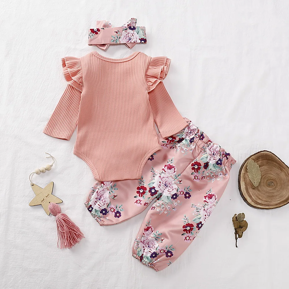 Floral Newborn Baby Girl Clothes 2019 Fall Knitted Ruffle Sleeve Top Headband Dress Outfits Infant D35 | Мать и ребенок