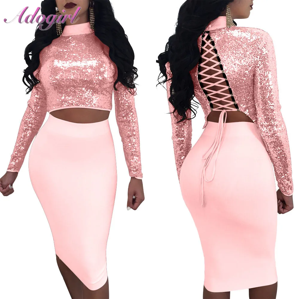 Женский комплект из двух предметов с блестками сексуальный топ длинными