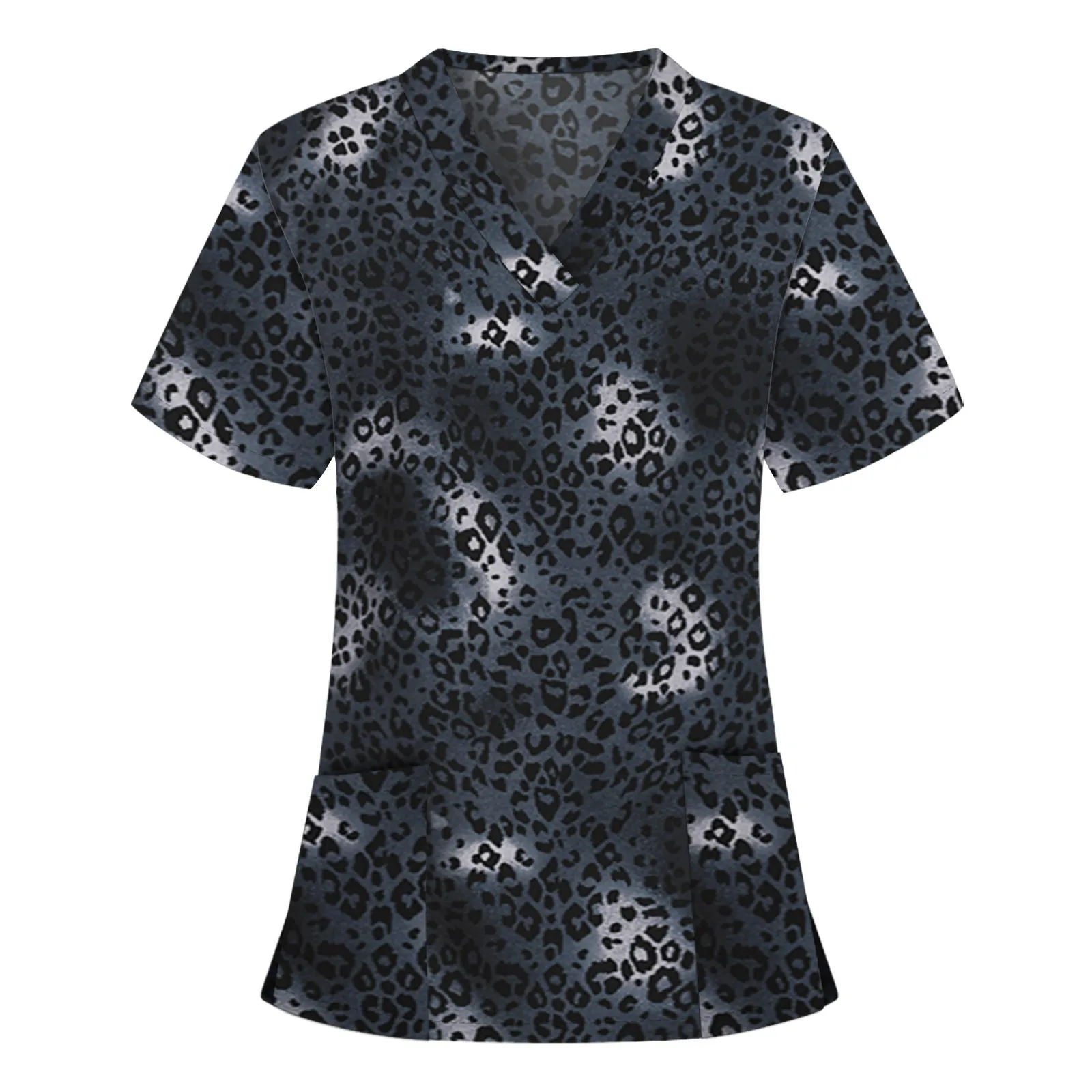 

Working Nurse Uniform Tops Leopard Print Short Sleeve V Neck Nursing Blouse for Women Uniforme Enfermera Mujer Mukoti Yunifomu