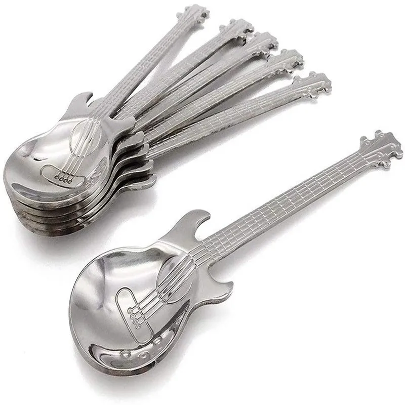 

Fashion Guitar Coffee Spoon Ice Cream Dessert Spoon Retro Cute Round Head Spoon Kitchen Gadget Decoration Kitchen Bar Utensils