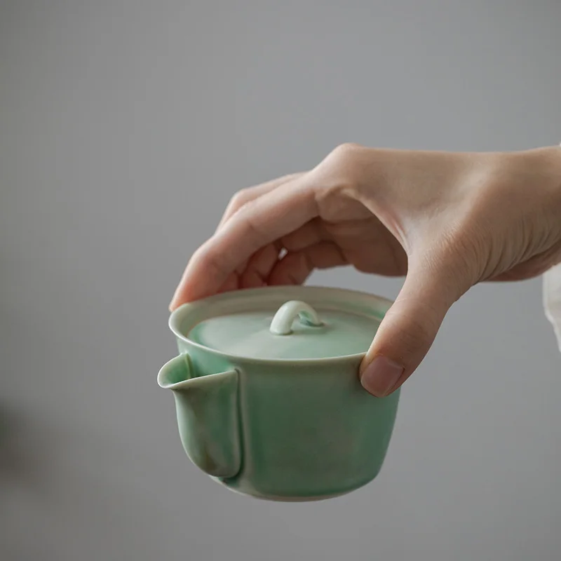 

LUWU green ceramic teapot gaiwan handmade traditional chinese tea pot drinkware