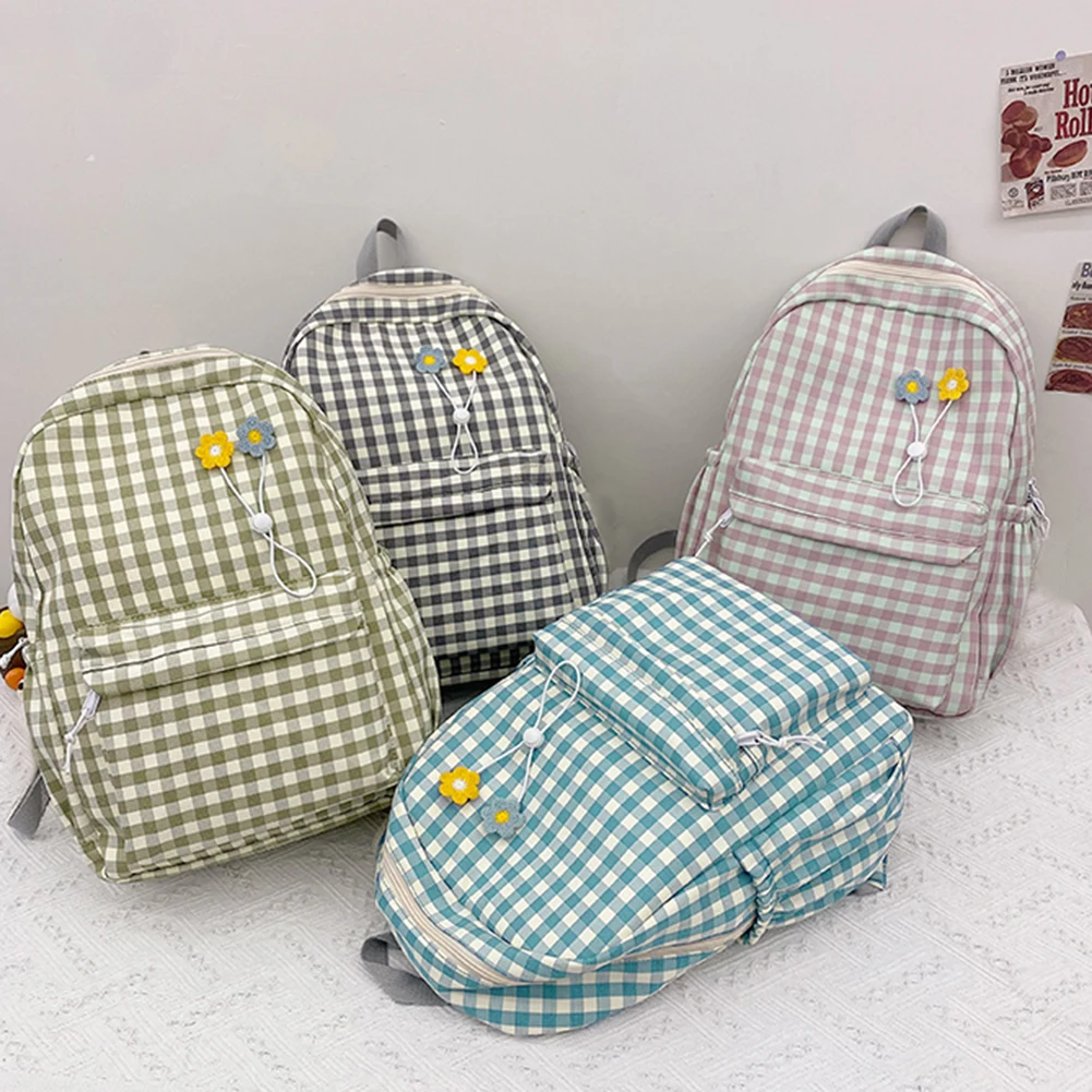 

Casual Canvas School Bags for Students Girls Fashion Plaid Printing Women Backpack Female Simple Large Capacity Rucksack Bookbag