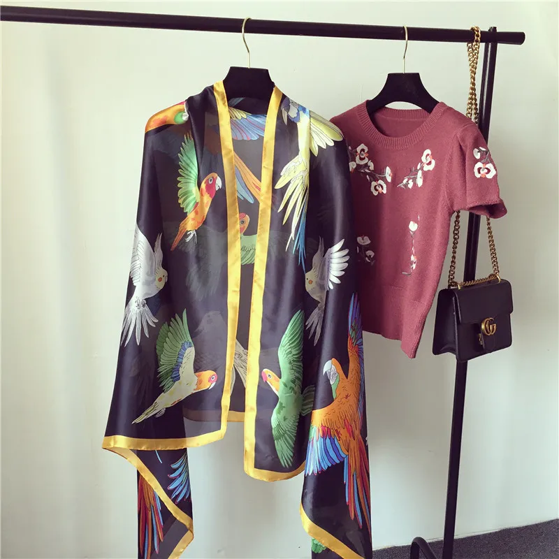 Шарф Шелковый визуальный в виде птицы Модный женский мягкий платок павлин