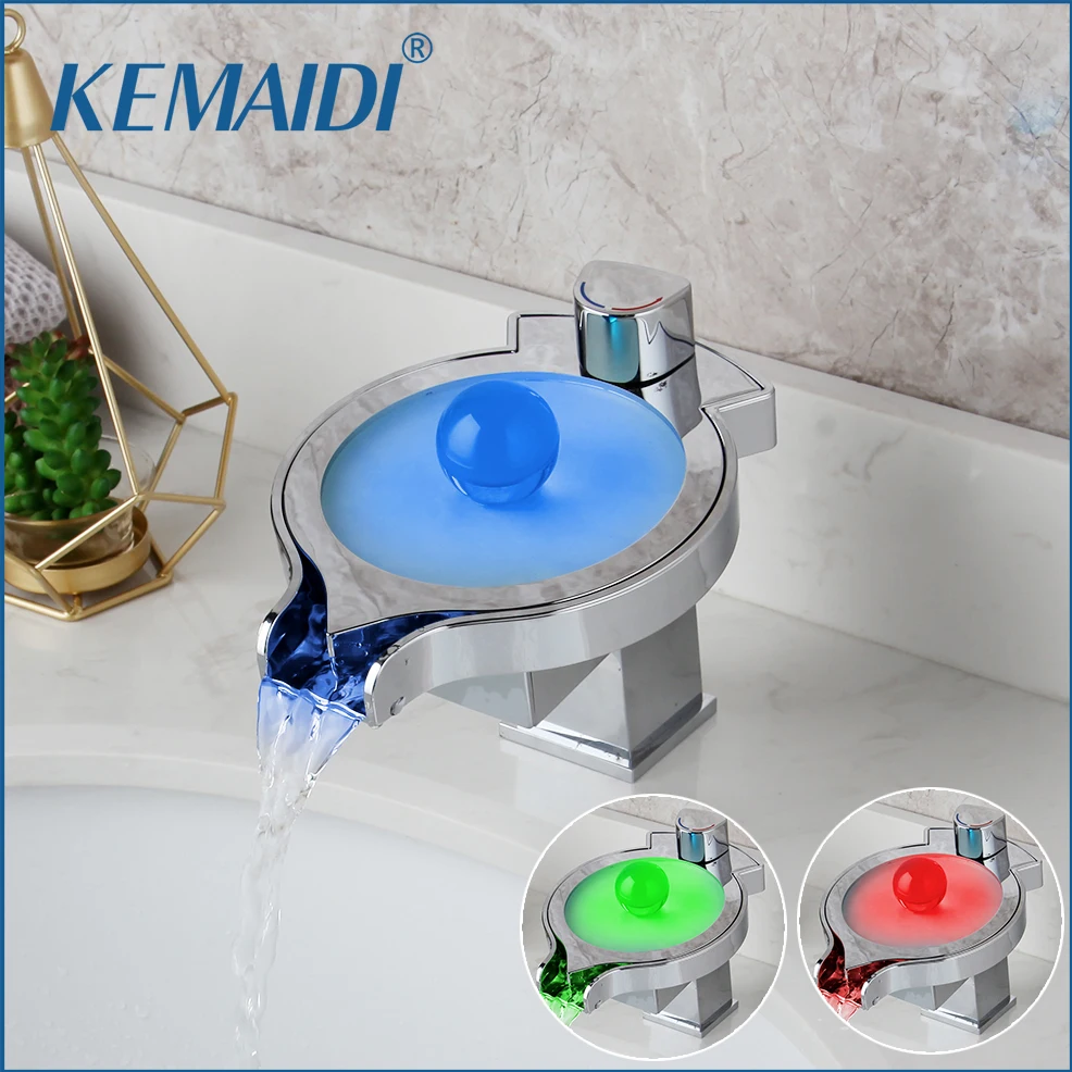 KEMAIDI светодиодный смеситель для раковины с изменением цвета водопад ванная