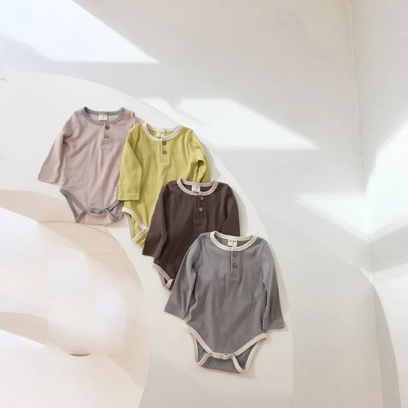 

0-24m Newborn Baby Girl Boy Bodysuit Autumn Winter Solid Cotton Long Sleeve Bodysuit O-neck Jumpsuit Outfit Bodysuits+Hat