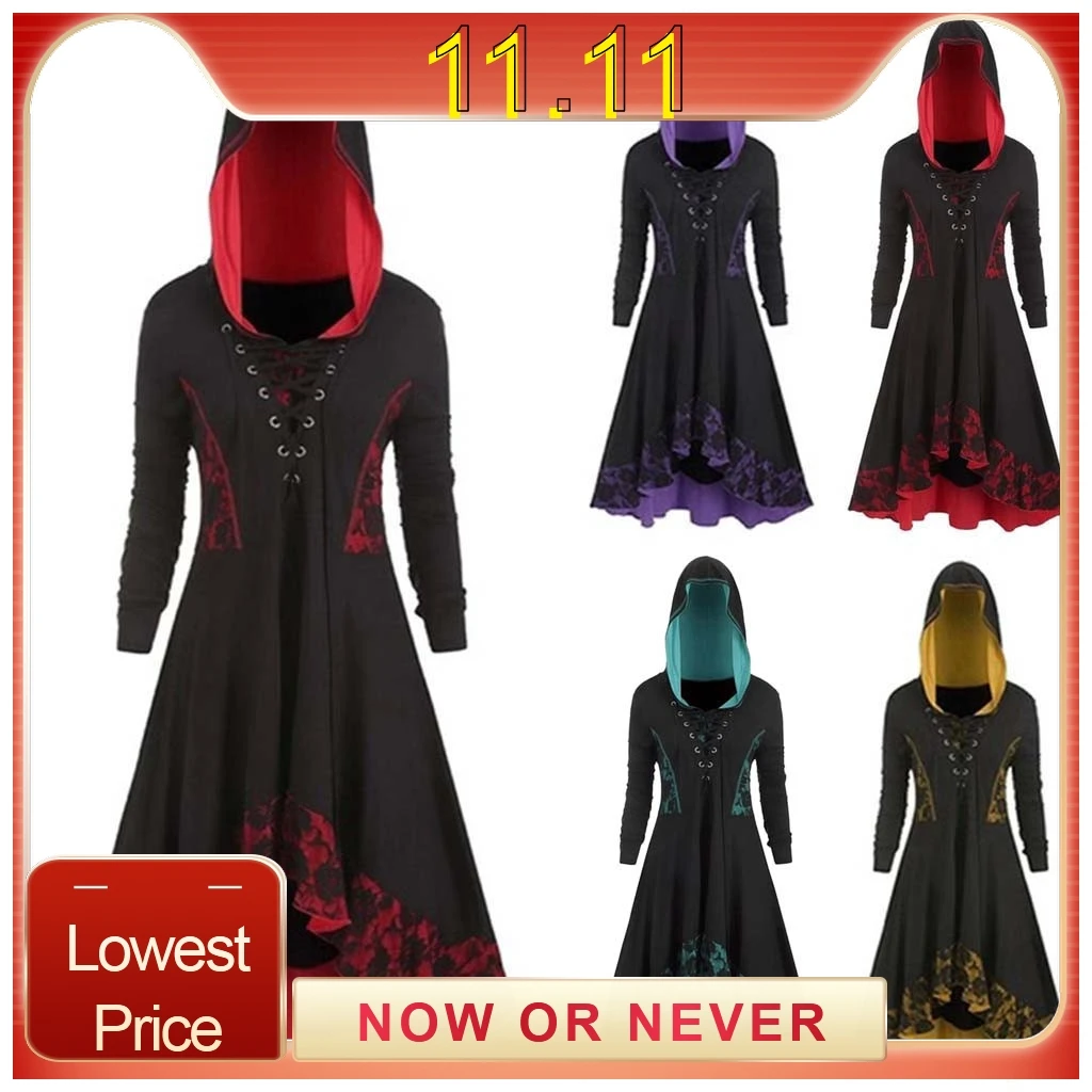 Женское Ретро средневековое платье готическое на Хэллоуин с капюшоном размера