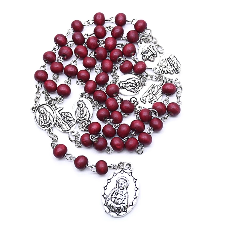

Rosary Necklace Catholic Virgin Mary Pendant Necklaces Bead Long Chain Men Women