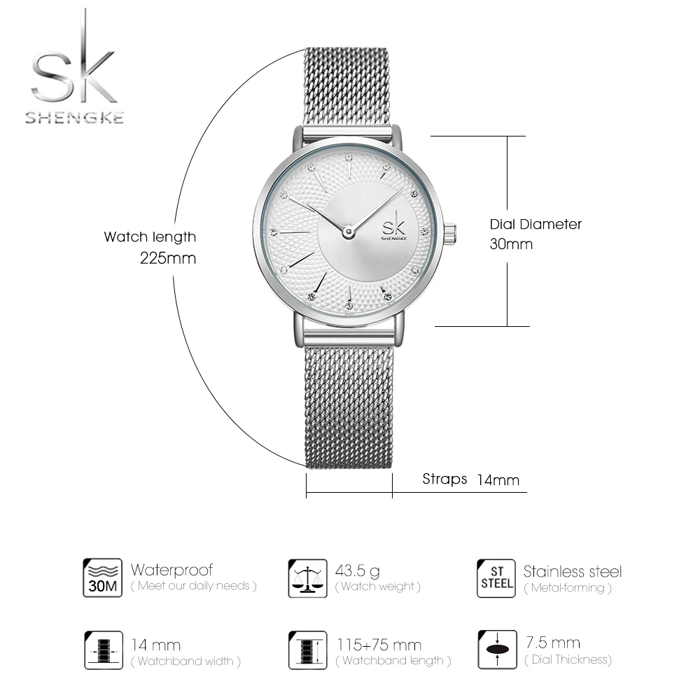 

Shengke Watch Women Casual Fashion Quartz Wristwatches Crystal Design Ladies Gift Relogio Feminino Mesh Band Zegarek Damski 2019
