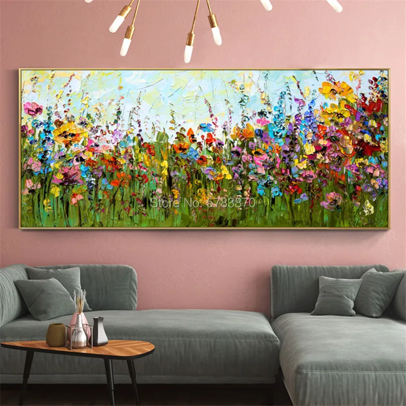 

Handmade Modern Abstract Spring Landscape Oil Paintings On Canvas Wall Art green flower Pictures For Living Room Home Decor