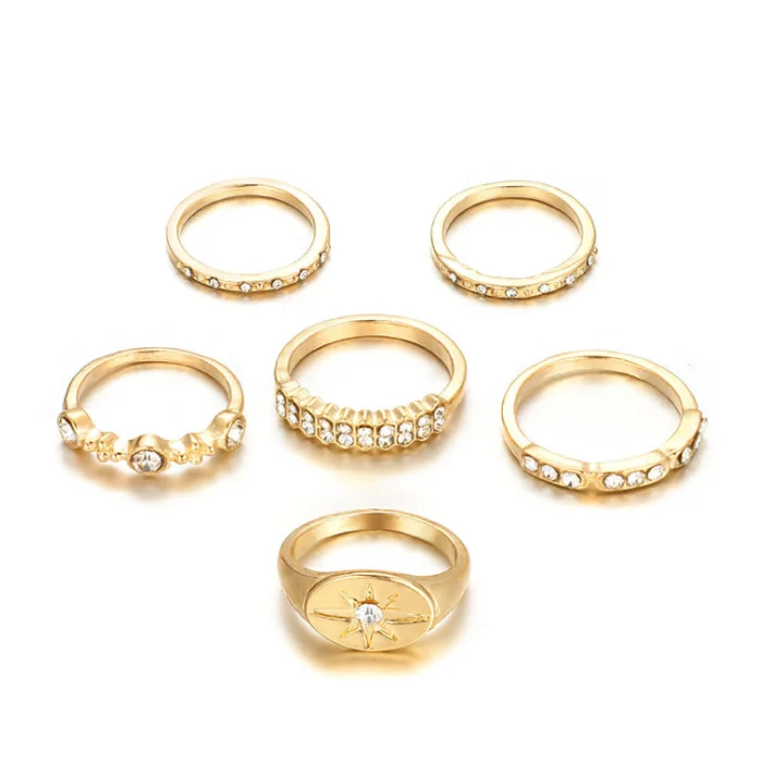 Модный женский набор колец с кристаллами и звездами богемные металлические