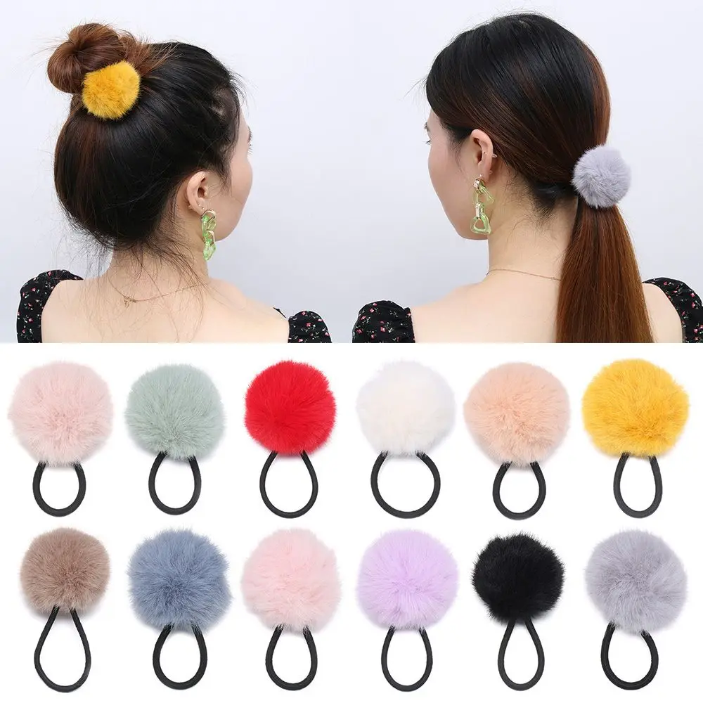 

Trendy Red Color Hair Accessories Khaki Color Elastic Rubber Bands Hair Band Plush Ball Hair Ties Hair Ponytail Holders