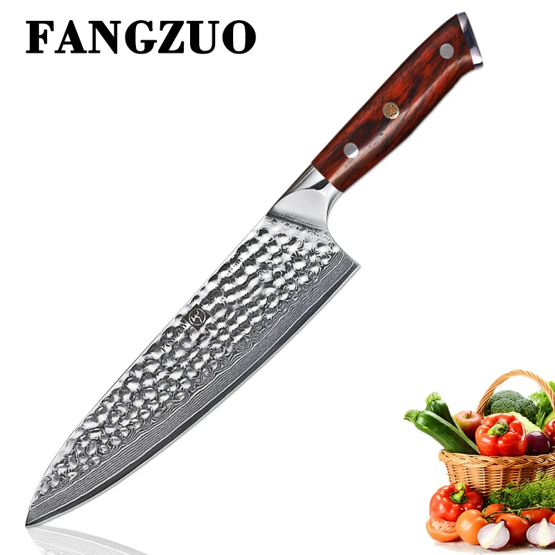 FANGZUO 3 шт. наборы кухонных ножей японский кованый Дамасская сталь шеф-повара сантоку ножи из нержавеющей стали палисандр ручка нож шеф-повара - Цвет: 8 inch Chef Knife