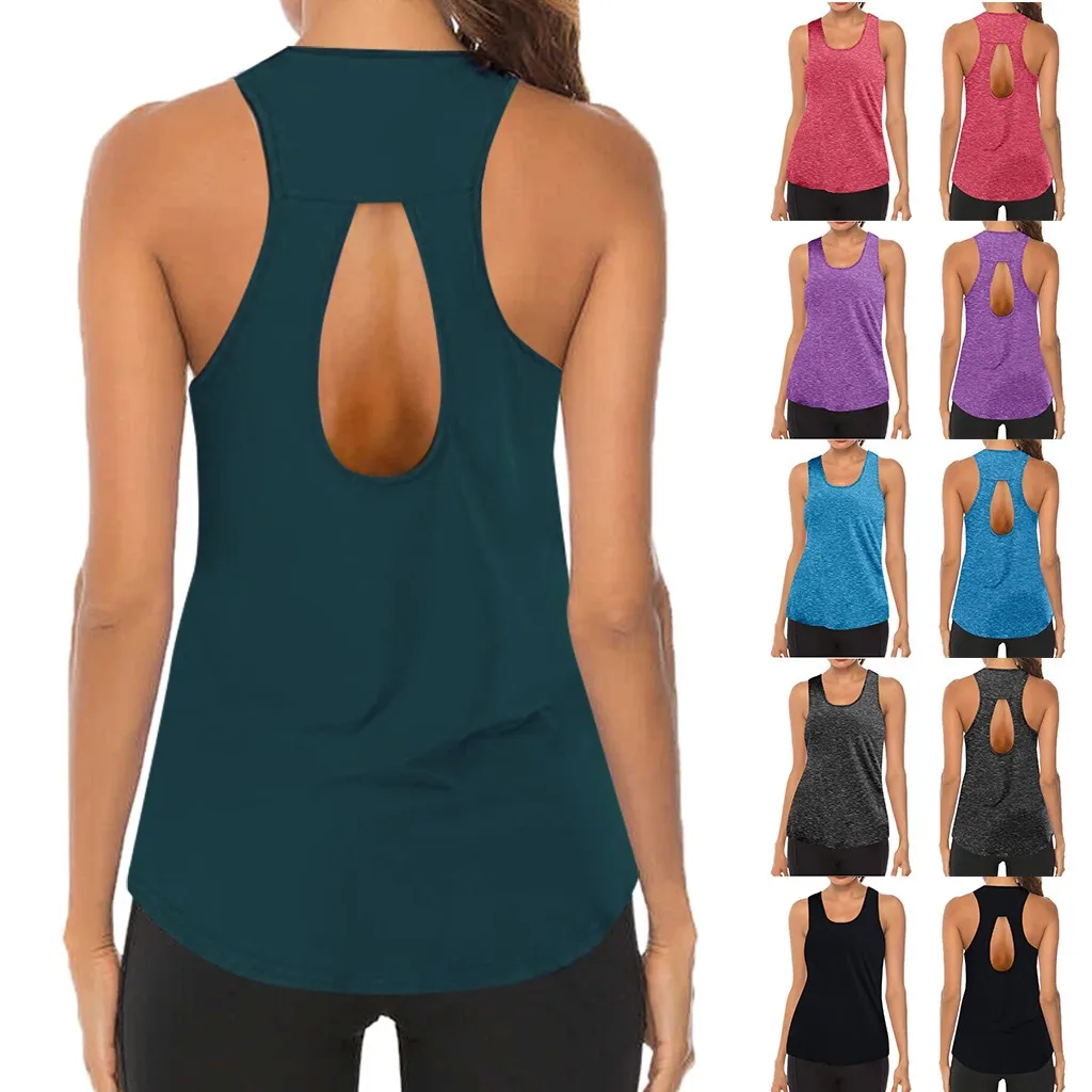 Топ женский летний с открытой спиной и круглым вырезом без рукавов | Спорт