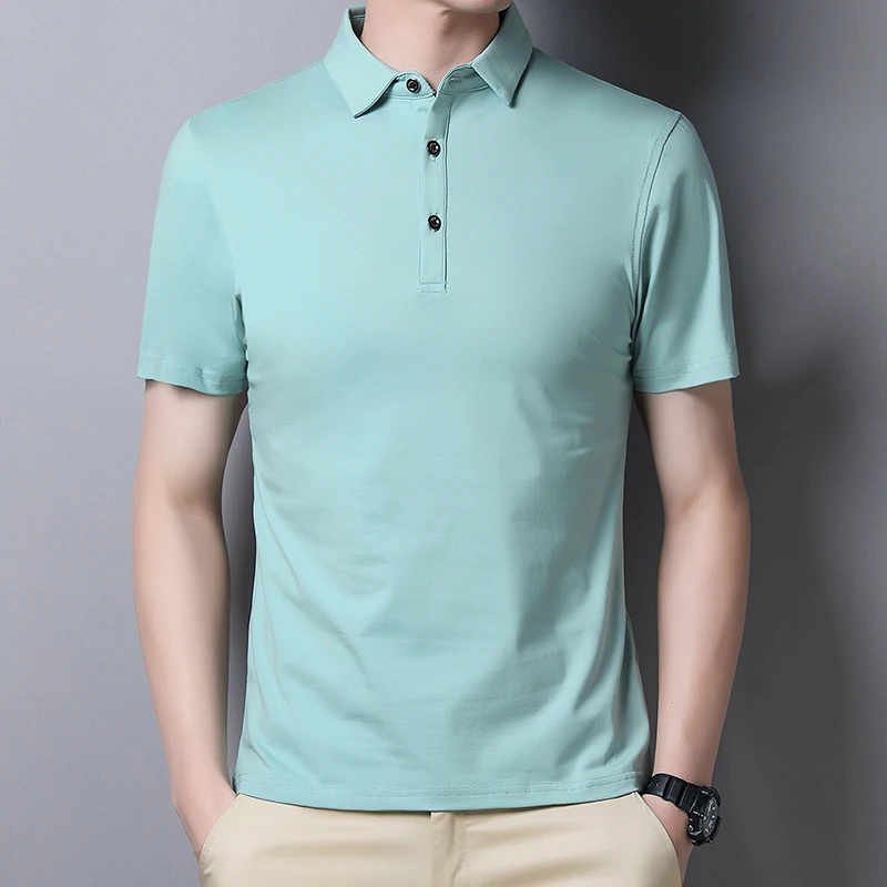 

Summer Men's High Quality Silk Polo Shirts Business Casual Polo Shirt Soft Comfortable Work Polo shirts