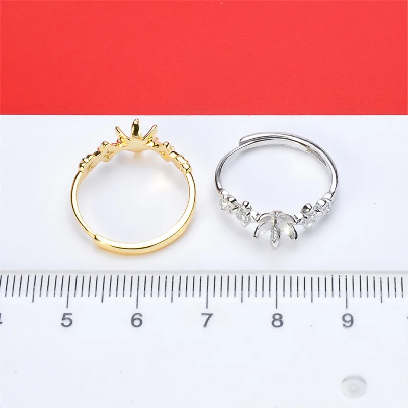 

S925 Sterling Silver Adjustable Ring Settings Base Blank Jewelry Findings Fit Half Hole Pearl DIY Women Ring Making Accessories
