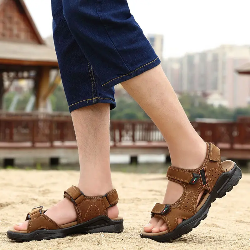 

New Big Size Genuine Leather Men Sandals Classic Summer Men Shoes Beach Sandals for Man Fashion Brand Outdoor Casual Sneakers