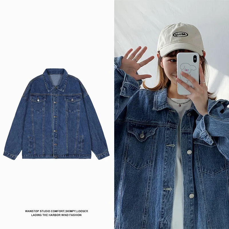 

2022 New Blue Denim Jacket Female Spring autumn jeans coat Korean loose plus size all-match tooling jacket 7 Color Denim jackert