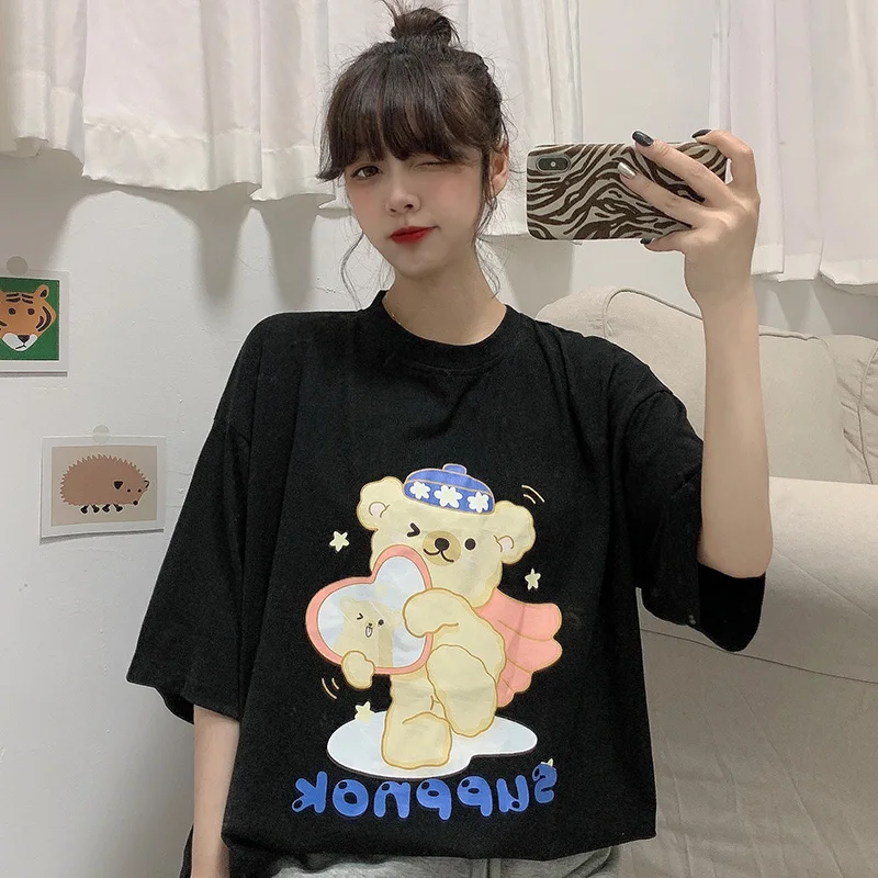 Женская футболка с коротким рукавом свободная в американском ретро стиле