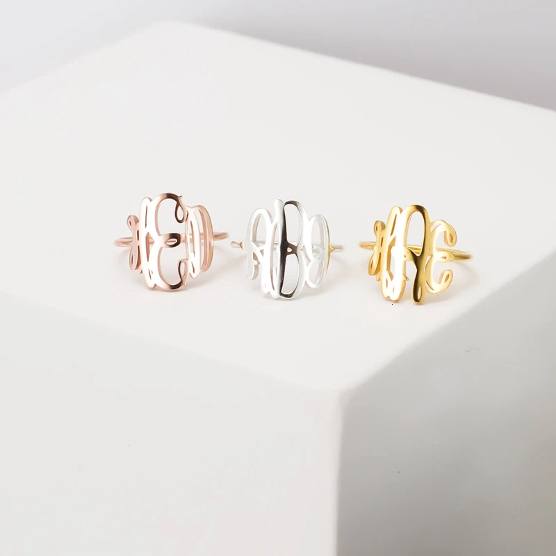 Boho монограмма кольца нержавеющая сталь индивидуальные инициалы буквы кольцо персонализированные серебро розовое золото Винтаж Anillos готические ювелирные изделия