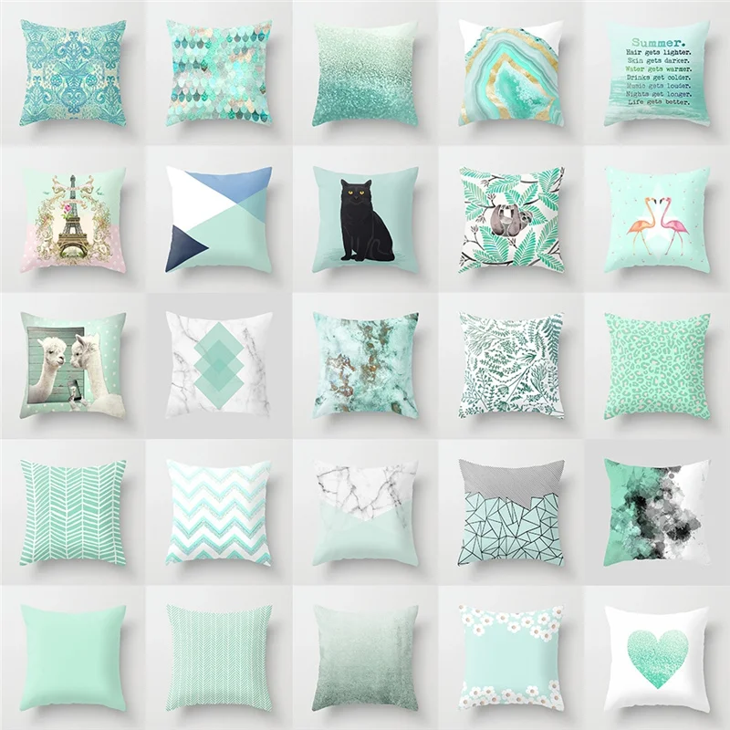 

Mint Green Geometric Peach Skin Pillowcase Sofa Cushion Cover Living Room Bedroom Home Decoration