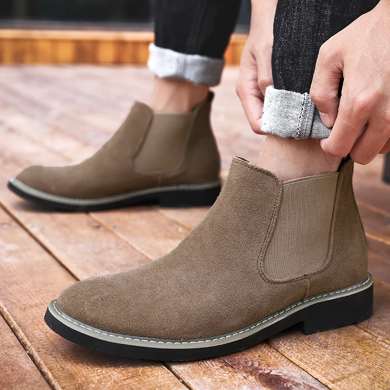 Винтажные мужские ботинки челси замшевые кожаные ковбойские ботильоны теплые