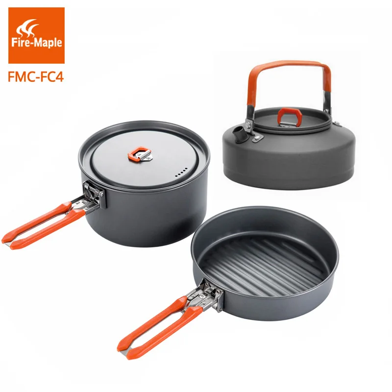FC4 and teapot Огонь Клен походная посуда открытый Pinic набор FMC-FC4 Жесткий алюминиевый сплав набор для приготовления пищи 1 Frypan 1 горшок набор Портативный Кемпинг горшки - Цвет: FC4 and teapot