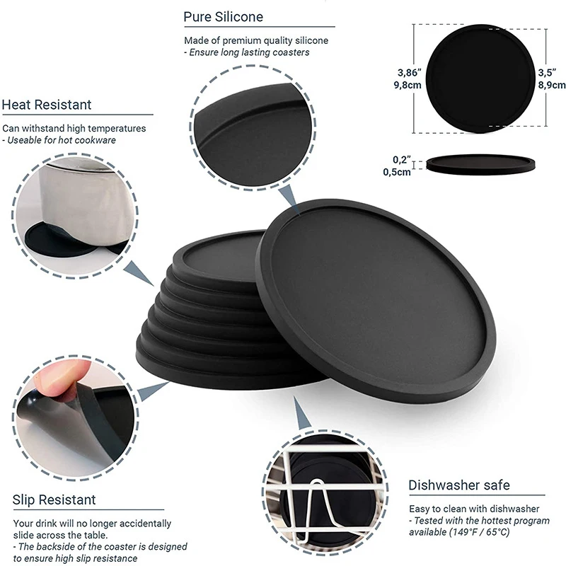 

8pcs Food Grade Silicone Table Mats Drink Coaster Coffee Mug Cup Coasters Table Padding Cup Mats Kitchen Decoration tool new
