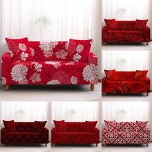 Christmas Floral Red Stretch Sofa Cover Living Room All Inclusive Anti-Dirty Slipcover Furniture Protector Elastic Couch Cover